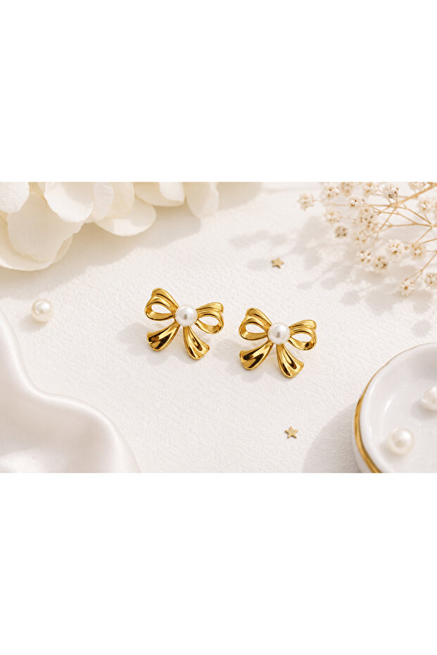 Bow Model Gold Earrings