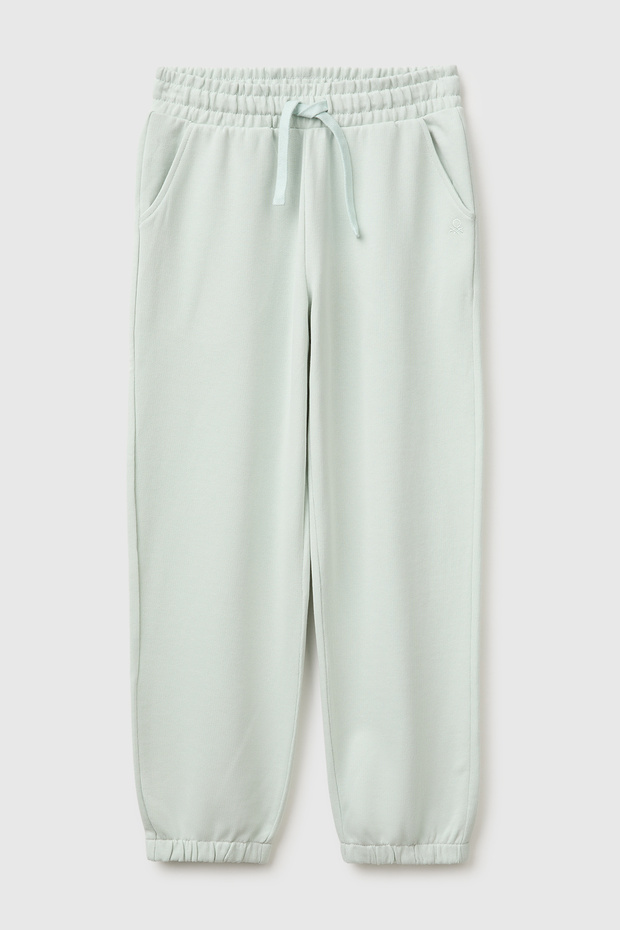 Girl's Water Green Logo Embroidered Drawstring Sweatpants with Pockets