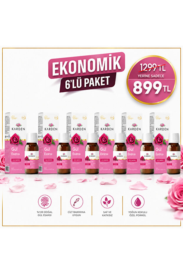 Rose Essence 20 ml - Pure and Natural Rose Scented Essential Oil, Economical Pack of 6