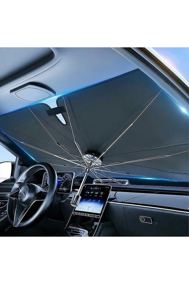 Foldable Windshield Sun Shade Umbrella – Reflective Car Front Window Cover, Heat Insulation UV Protection, Easy Fold Auto Sunshade for Sedan & SUV (55 x 31 Inches)