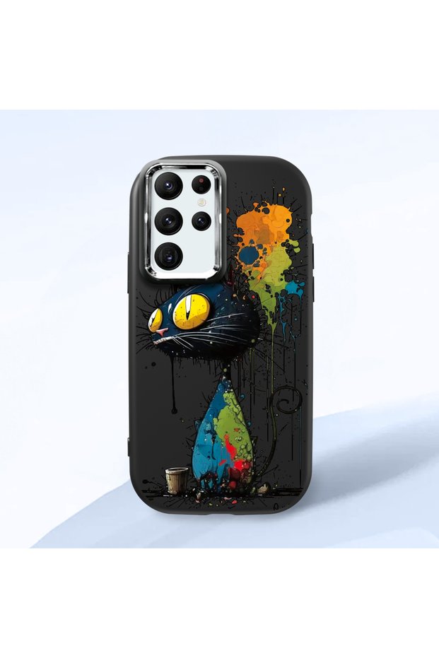Samsung Galaxy S22 Ultra Compatible Graffiti Style Black Cat Phone Case, Shockproof