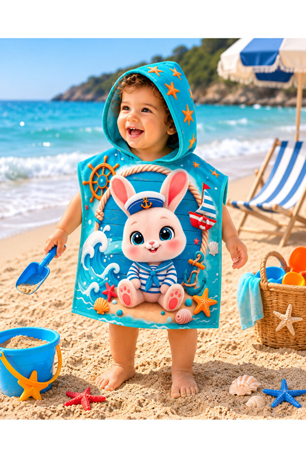 Children's Poncho Sea and Beach Towel with Hood 45×45 cm 0-3 Years
