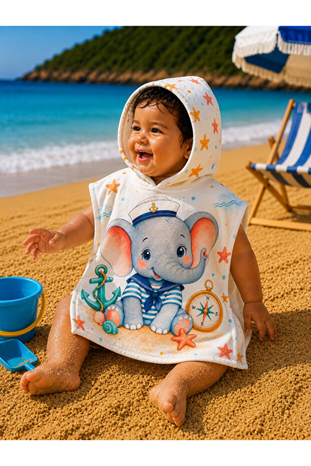 Children's Poncho Sea and Beach Towel with Hood 45×45 cm 0-3 Years