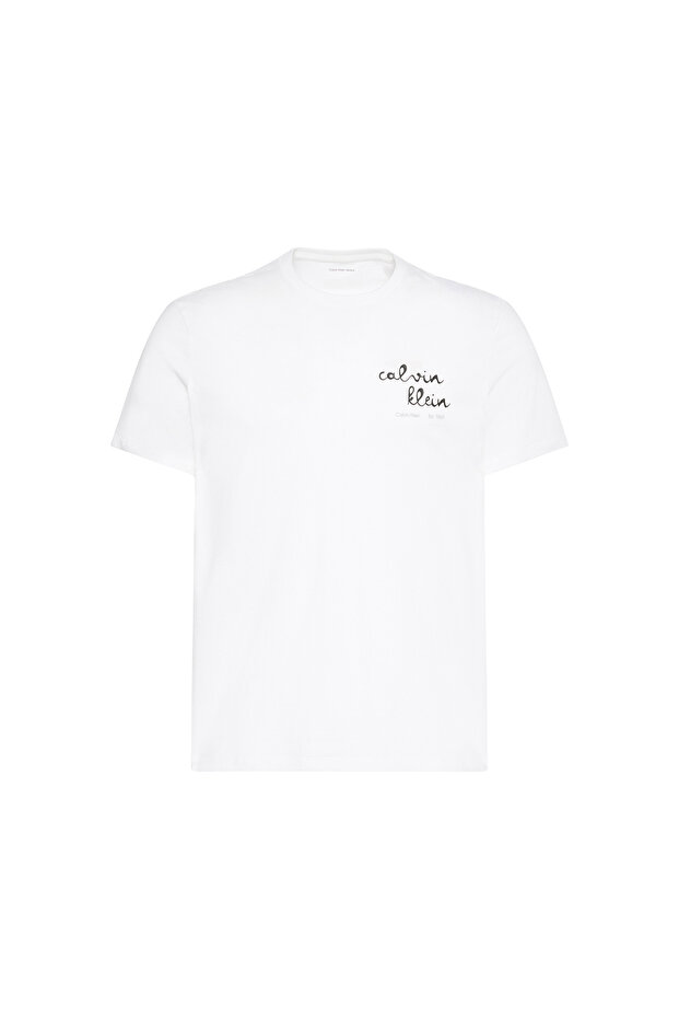 White Logo Printed Men's T-Shirt