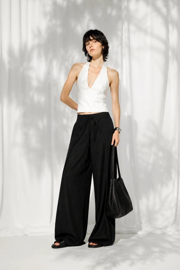 New Season Pleated Detailed Lace-Up Women's Linen Trousers 52101024