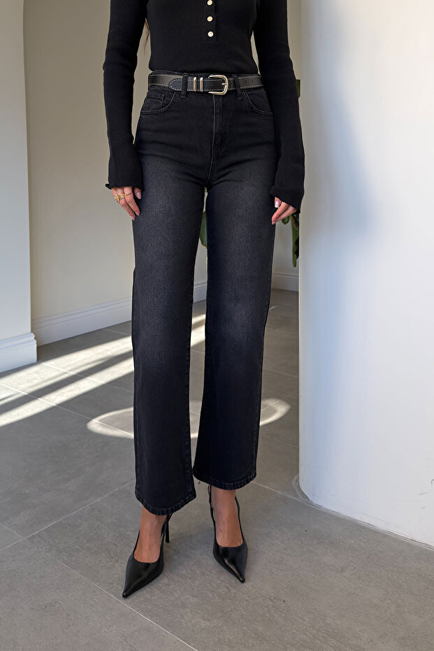 Luna Belted Wide Leg Jean - Smoked