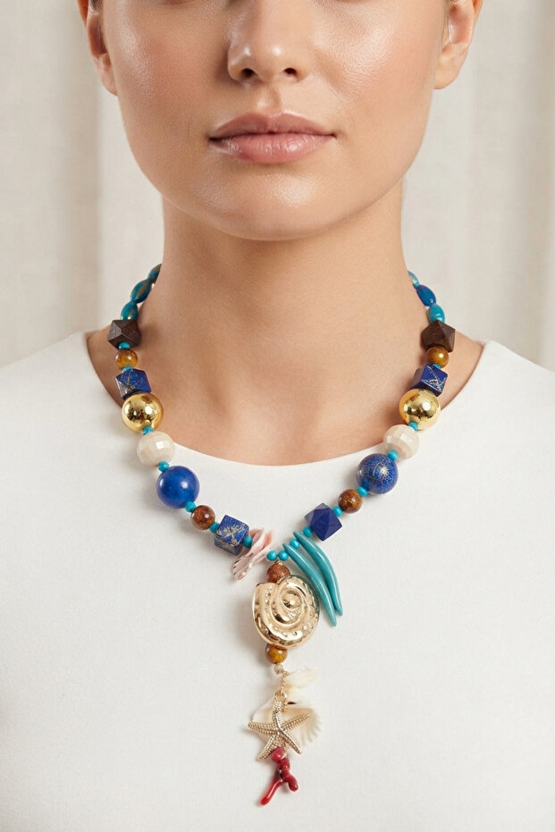 Acrylic Design Resi̇f Summer Macrome Yarn Necklace