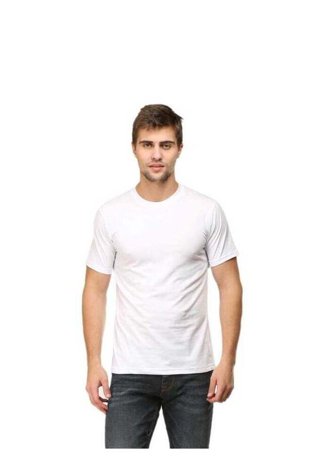 White Men's Half Sleeve Round Neck Cotton Tshirt