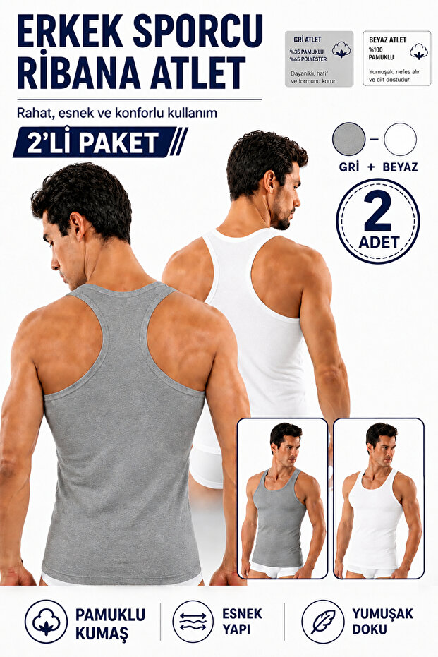 Men's Athlete Ribbed Singlet 2-Pack Cotton Flexible Comfortable
