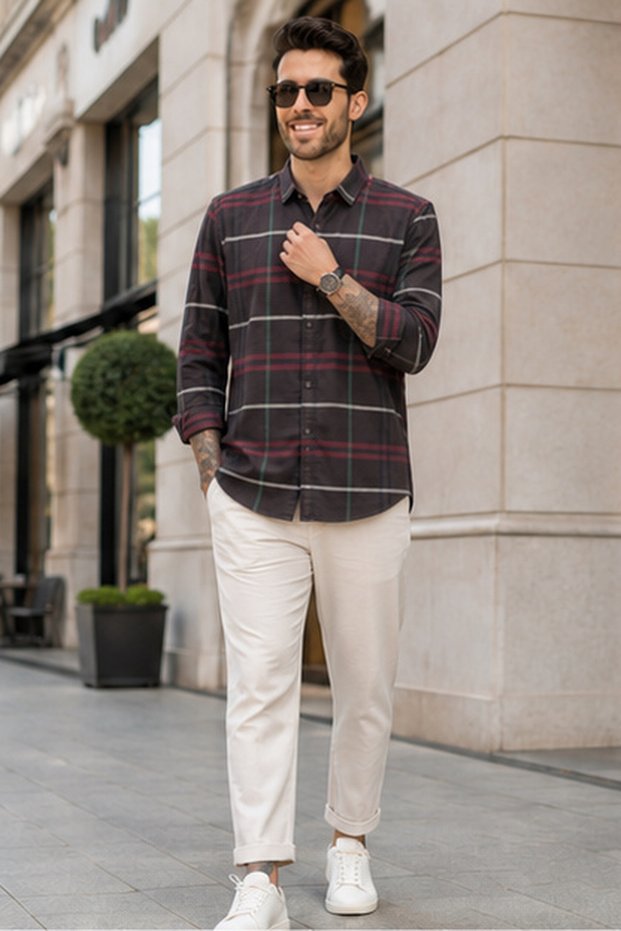 Men's Slim Fit Long-Sleeve Shirt - Brown