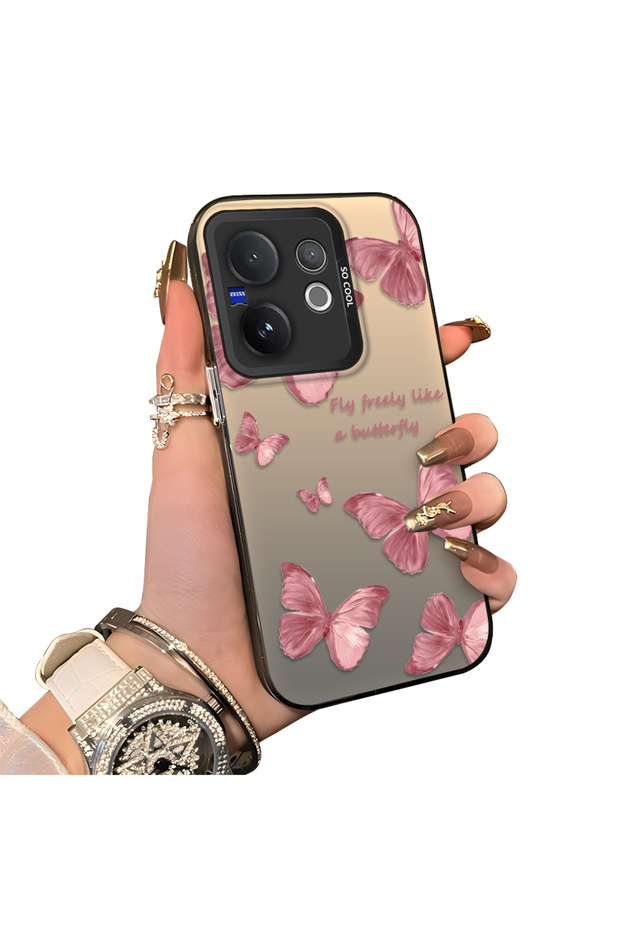 Vivo V60 Compatible Hard Acrylic Back Silicone Edge Lens Protection Butterfly Case