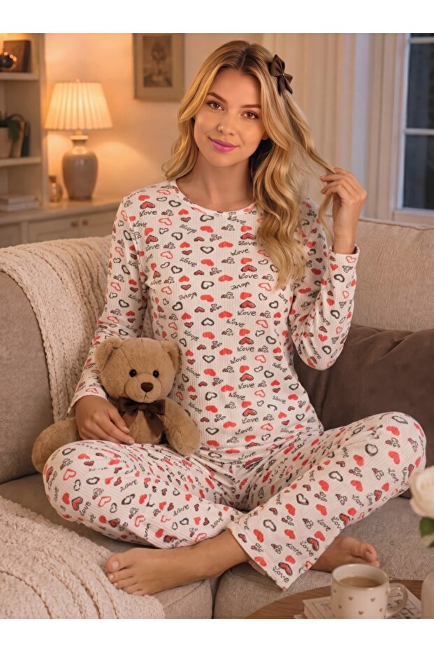 Printed Report Interlock Long Sleeve Pajama Set