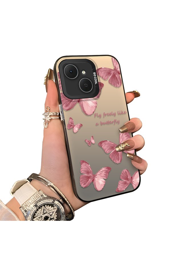 Tecno Spark 40C Compatible Hard Acrylic Back Silicone Edge Lens Protection Butterfly Case