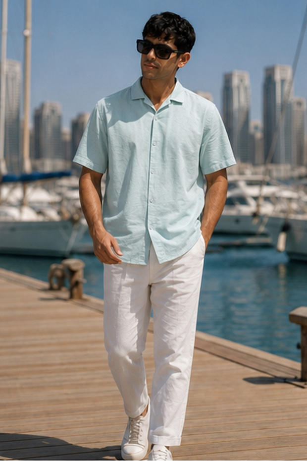 Men's Regular Fit Solid Short-Sleeve Shirt - Blue