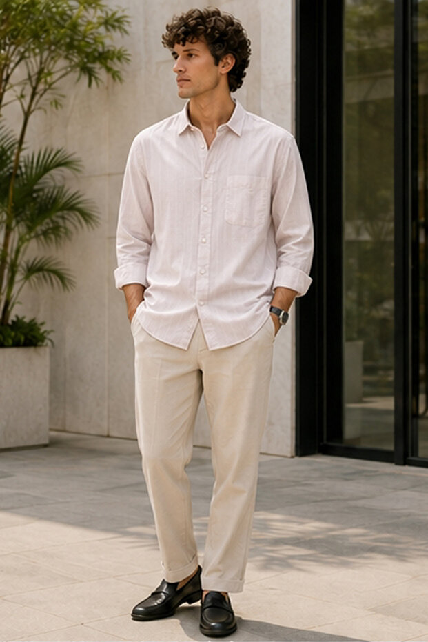 Men's Slim Fit Solid Long-Sleeve Shirt - Pink