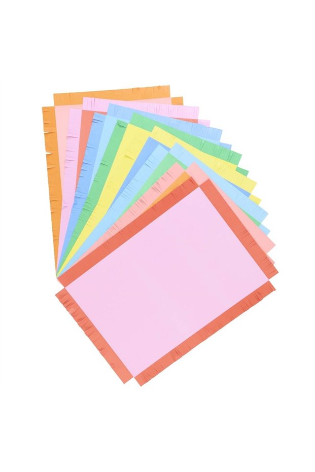Bright Fringed Paper Placemats - Colorful Fringed Paper Table Mats - 12 Pieces