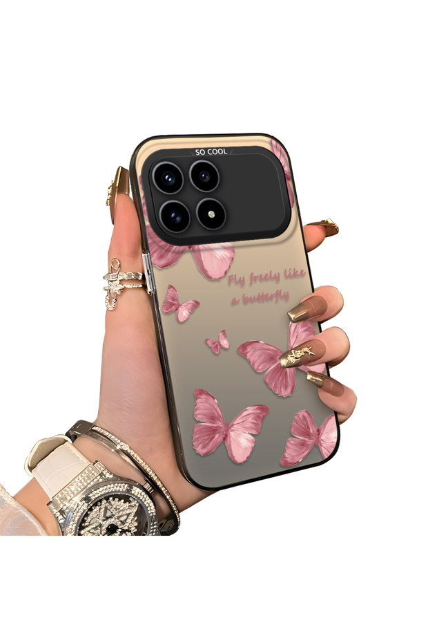 Xiaomi Poco F8 Pro 5g Compatible Hard Acrylic Back Silicone Edge Lens Protection Butterfly Case