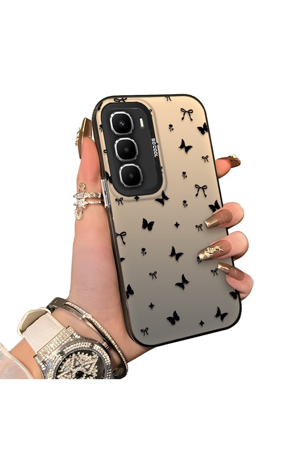 Infinix Hot 60 Pro Compatible Hard Acrylic Back Silicone Edge Lens Protection Butterfly Case
