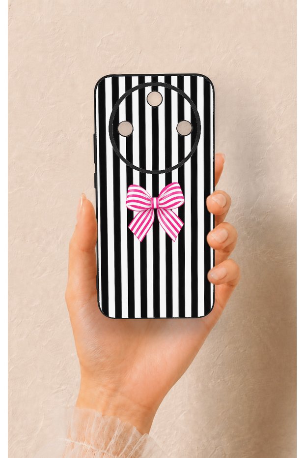 Honor Magic 8 Lite Compatible Pink and White Ribbon Pattern Silicone Case
