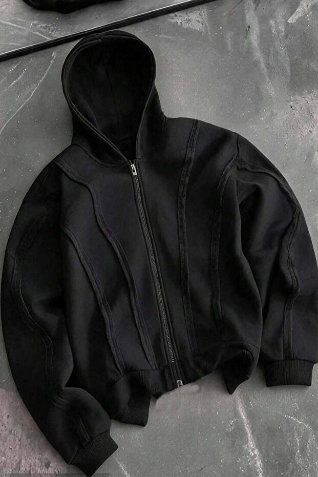 Men's Casual Patchwork Hooded Zippered Sweatshirt