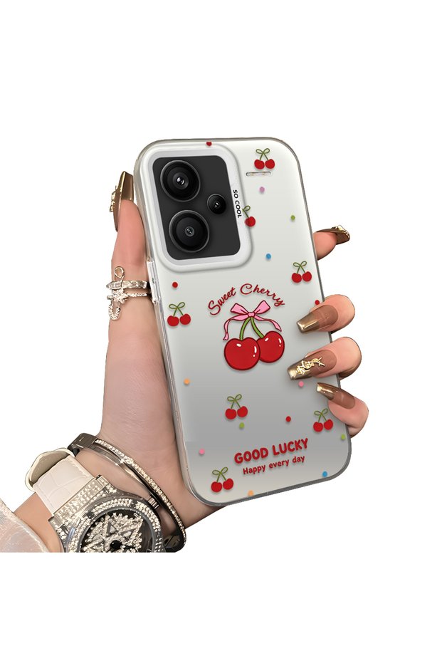 Xiaomi Redmi Note 13 Pro Plus+ 5g Compatible Hard Acrylic Back Silicone Edge Lens Protection Cherry Case