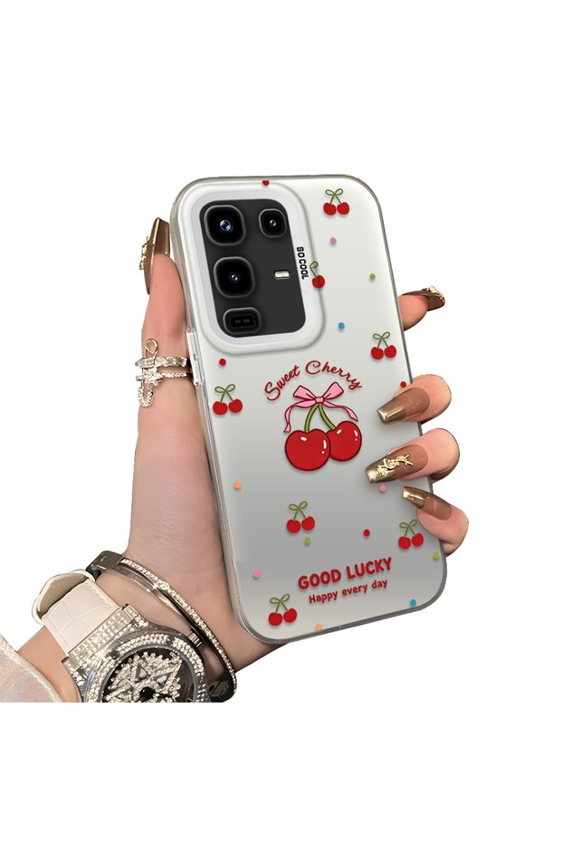 Infinix Note 50/Note 50 Pro Compatible Hard Acrylic Back Silicone Edge Lens Protection Cherry Case
