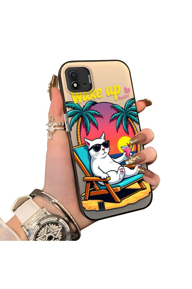 Realme C20/C20A Compatible Hard Acrylic Back Silicone Edge Lens Protection Cat Case