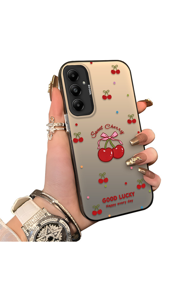 Samsung Galaxy A05S Compatible Hard Acrylic Back Silicone Edge Lens Protection Cherry Case
