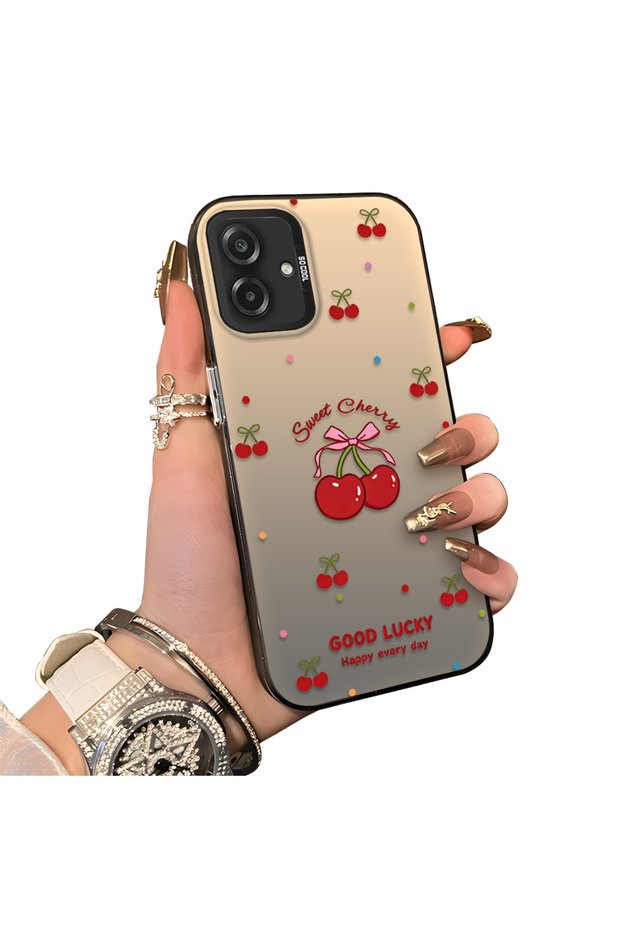 Samsung Galaxy A07 4g Compatible Hard Acrylic Back Silicone Edge Lens Protection Cherry Case