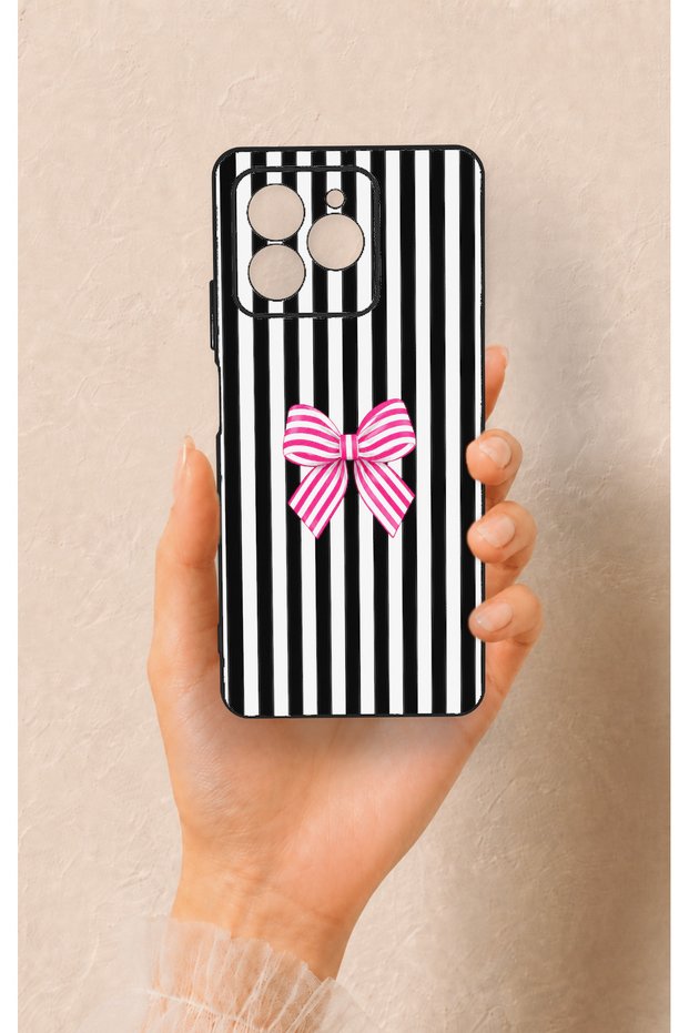 Omix X7 Compatible Pink and White Ribbon Patterned Silicone Case