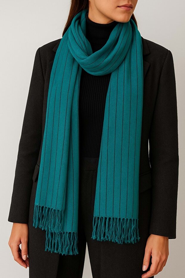 Mira Lycra Viscose Hand Woven Shawl 40*199 cm Turquoise/ Black