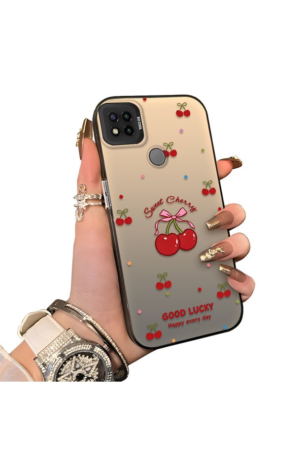 Xiaomi Redmi 9C/10A Compatible Hard Acrylic Back Silicone Edge Lens Protection Cherry Case