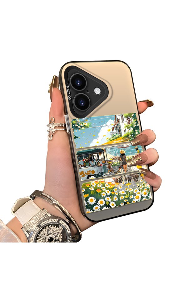 iPhone 17 Compatible Hard Acrylic Back Silicone Edge Lens Protection Daisy Case
