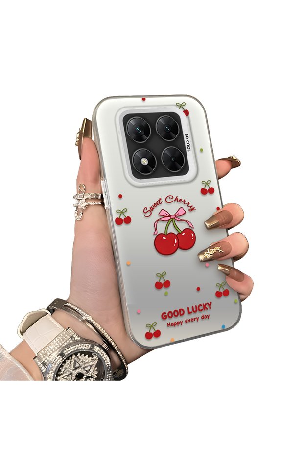 Xiaomi Poco X7 Compatible Hard Acrylic Back Silicone Edge Lens Protection Cherry Case