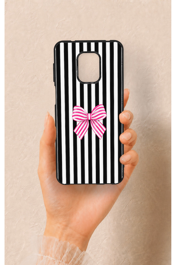 Redmi Note 9 Pro 9S Compatible Pink and White Ribbon Patterned Silicone Case