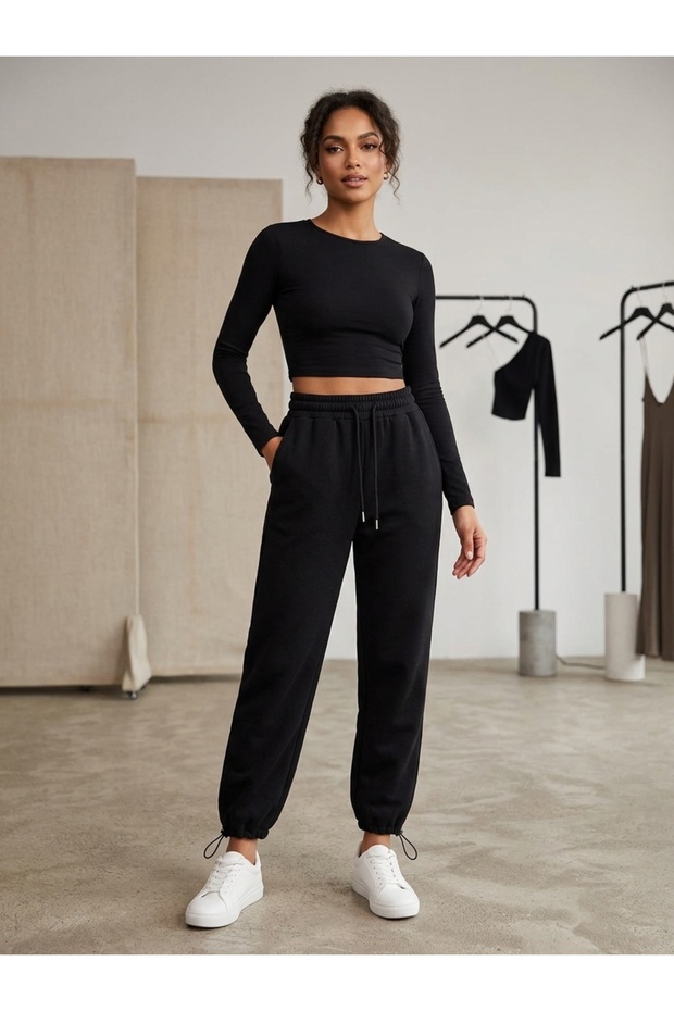 Women's Jogger Sweatpants High Waist Relaxed Fit with Pockets and Elastic Cuffs