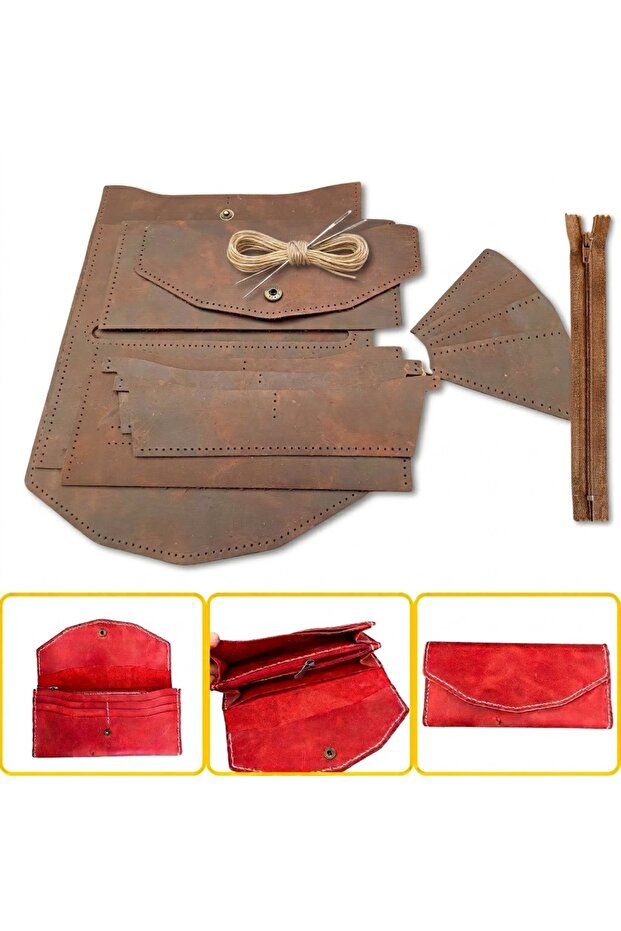DIY Istanbul Zippered Leather Wallet Making Kit, DIY Handmade Snap Closure Women's Wallet Kit