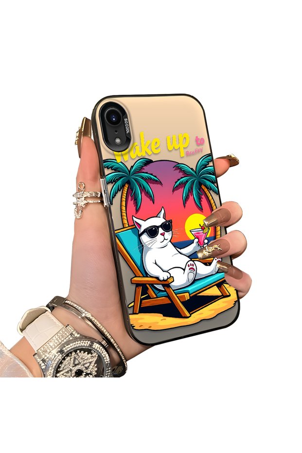 iPhone Xr Compatible Hard Acrylic Back Silicone Edge Lens Protection Cat Case