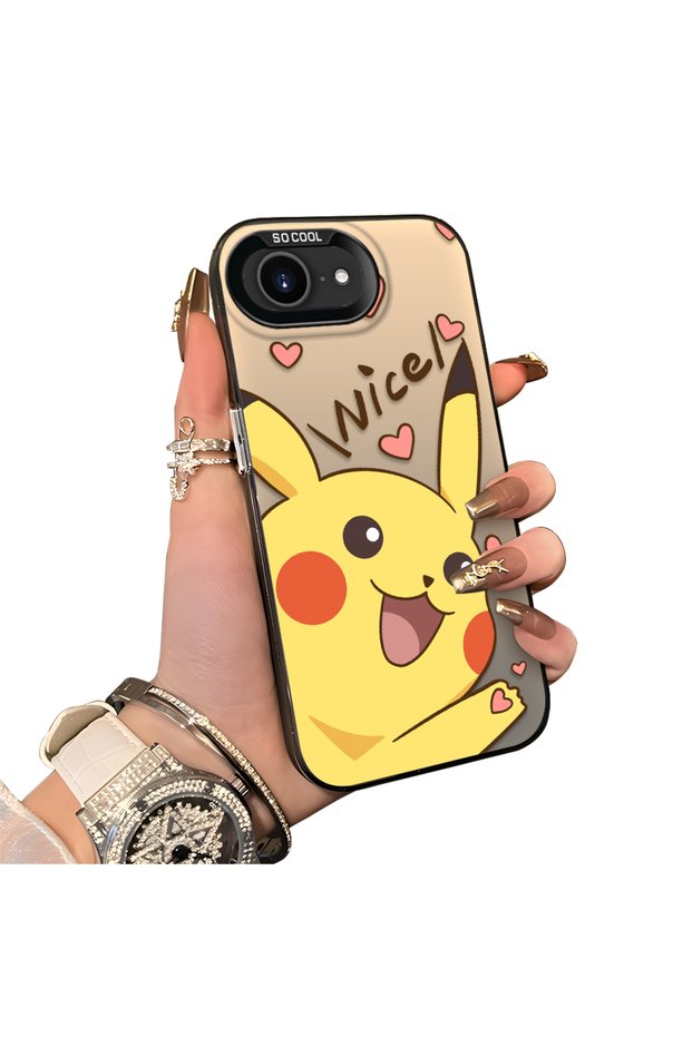 iPhone 16E Compatible Hard Acrylic Back Silicone Edge Lens Protection Cartoon Case