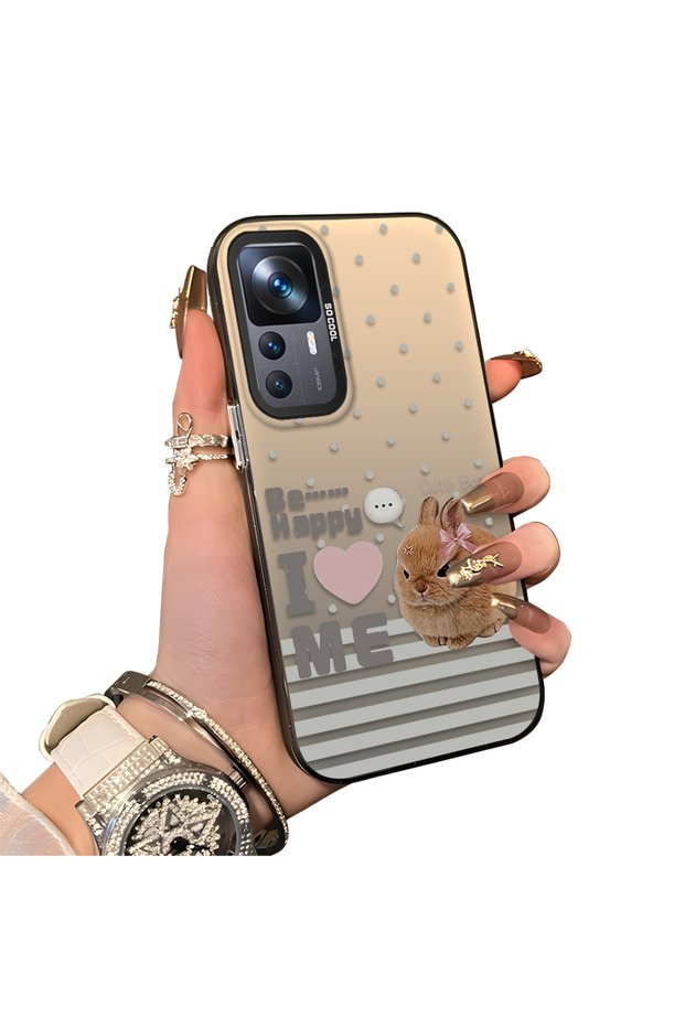 Xiaomi Mi 12T/12T Pro Compatible Hard Acrylic Back Silicone Edge Lens Protection Rabbit Case