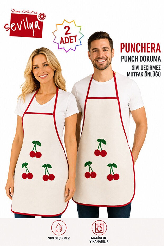 Punchera 2Li Paket Punch Embroidered Liquid Waterproof Kitchen Apron