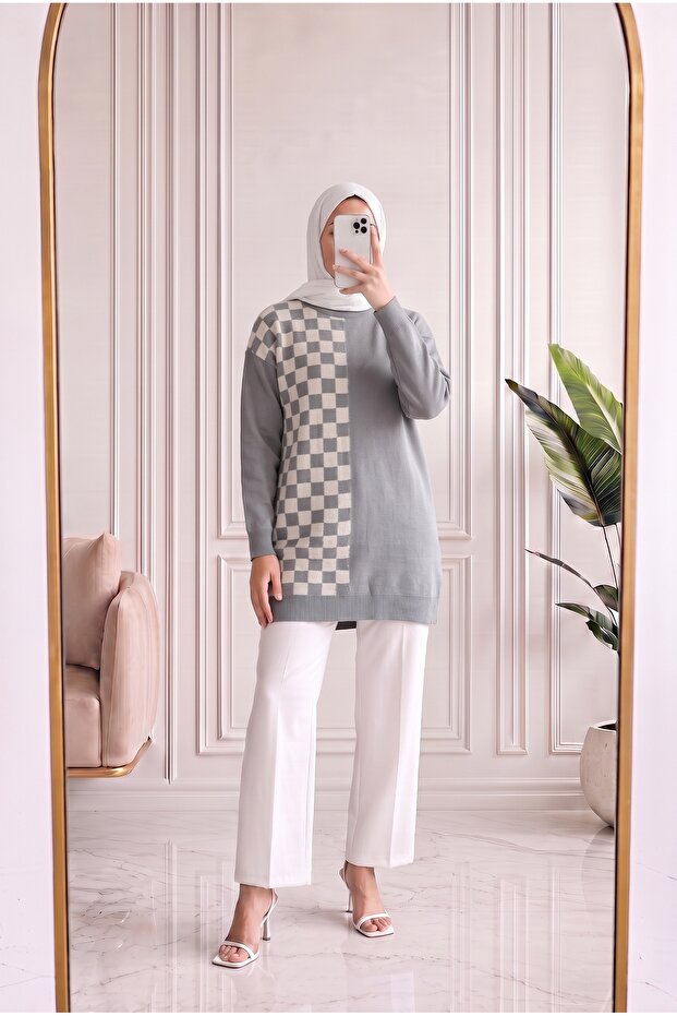 Sabiser Half Square Cold Thread Tunic-Sy3376 Gray