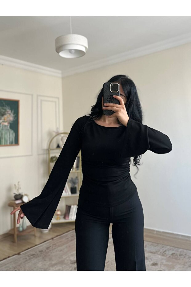 Premium Volan Sleeve Drape Detail Blouse