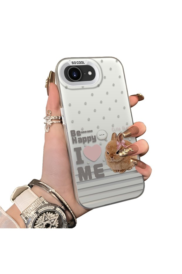 iPhone 16E Compatible Hard Acrylic Back Silicone Edge Lens Protection Rabbit Case