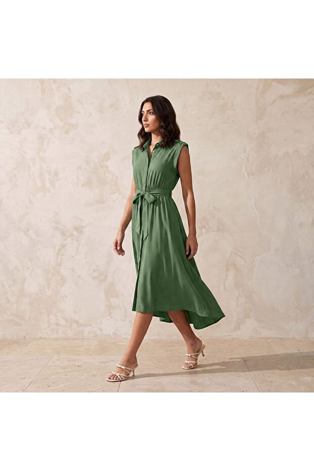 TIERED SHORT SLEEVE MIDI DRESS