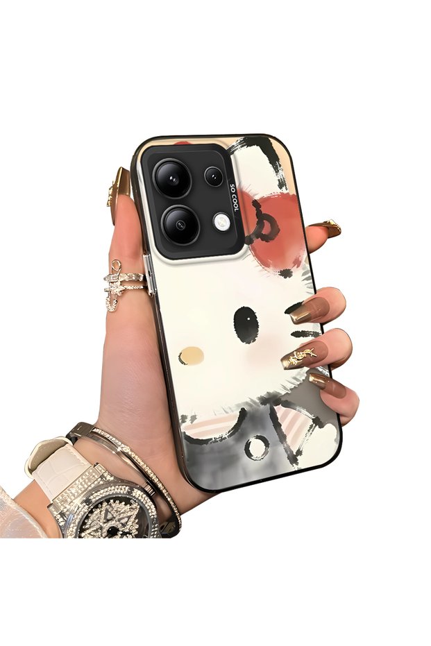 Xiaomi Redmi Note 13 4g Compatible Hard Acrylic Back Silicone Edge Lens Protection Kitty Case