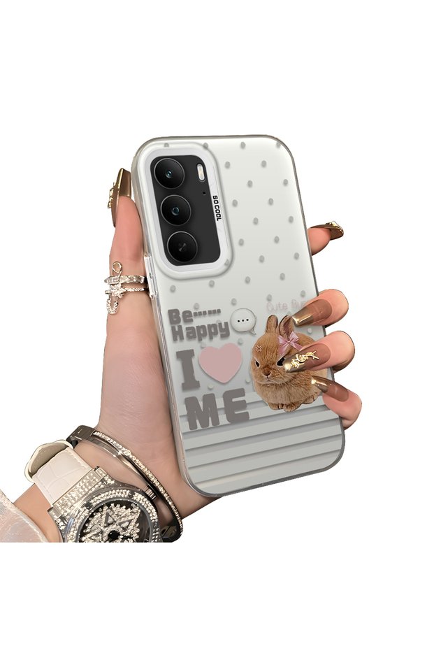 Realme C75 4g Compatible Hard Acrylic Back Silicone Edge Lens Protection Rabbit Case