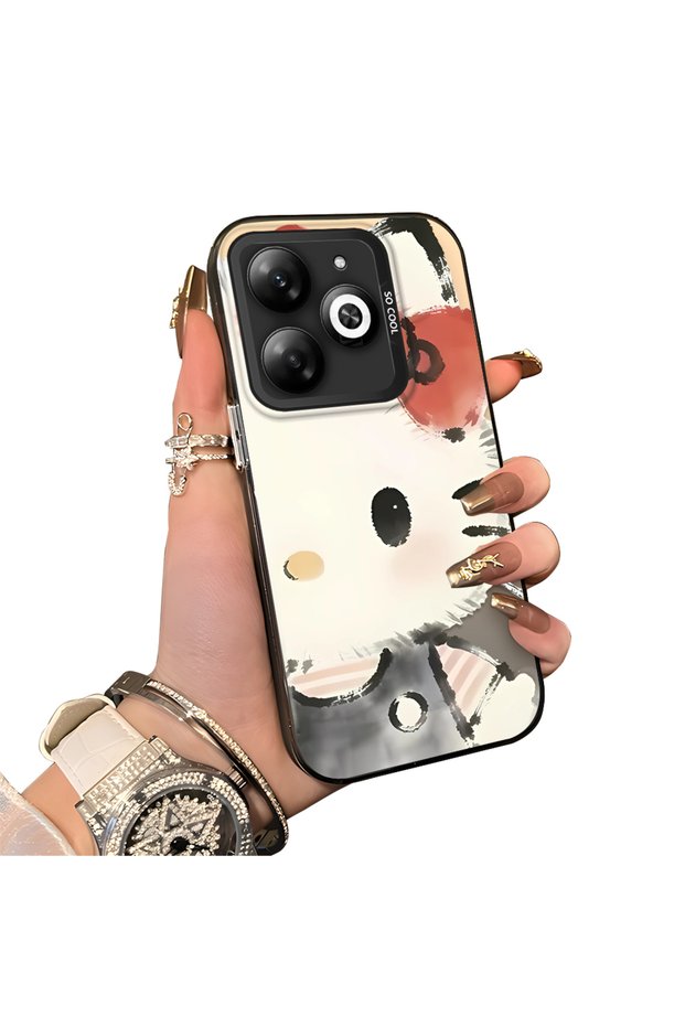 Infinix Hot 40I Compatible Hard Acrylic Back Silicone Edge Lens Protection Kitty Case