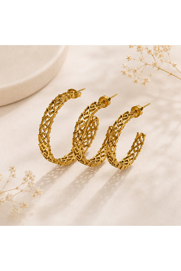 Gold Steel Hoop Earrings 3-Piece Combination Set