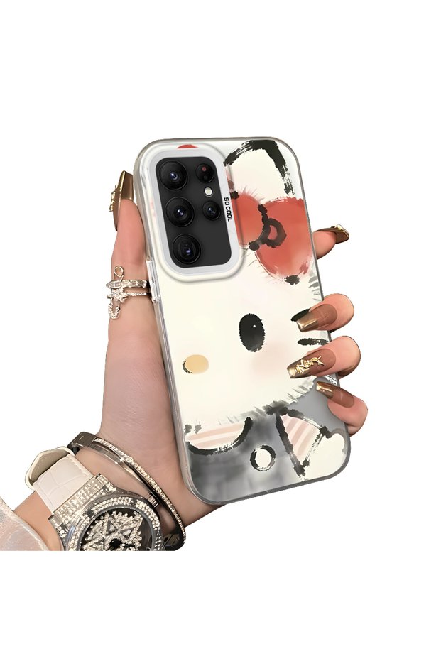 Samsung Galaxy S22 Ultra Compatible Hard Acrylic Back Silicone Edge Lens Protection Kitty Case